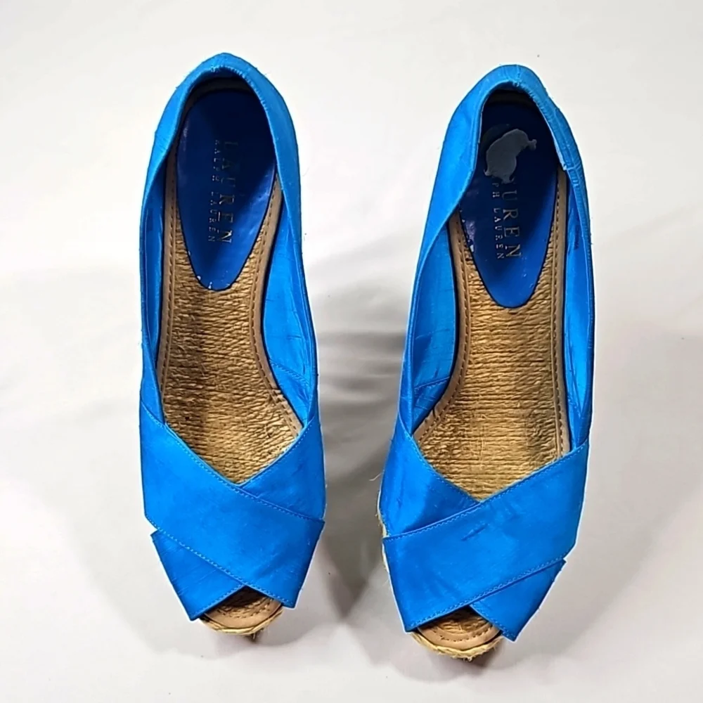 Ralph Lauren Cecila Blue Wedge Sandals Size 9B
